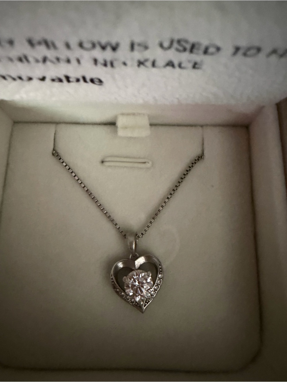 Sterling Heart Pendant Necklace with Clear Stone - White